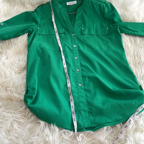 Calvin Klein green button front button up collared st Patrick’s day blouse sz XS - Picture 16 of 17